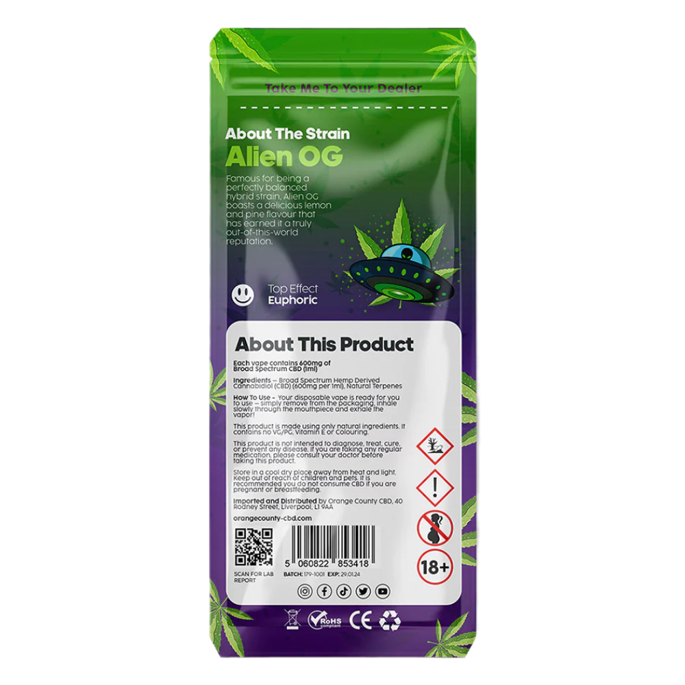 Großhandel-Orange-County-CBD-1ml-Cali-Disposables-600mg-CBD-Alien-OG-10pcsdisplay