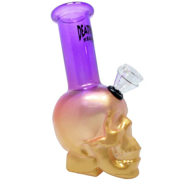 Death Row Records Skull Bubbler waterpijp in paars en goud met schedelontwerp