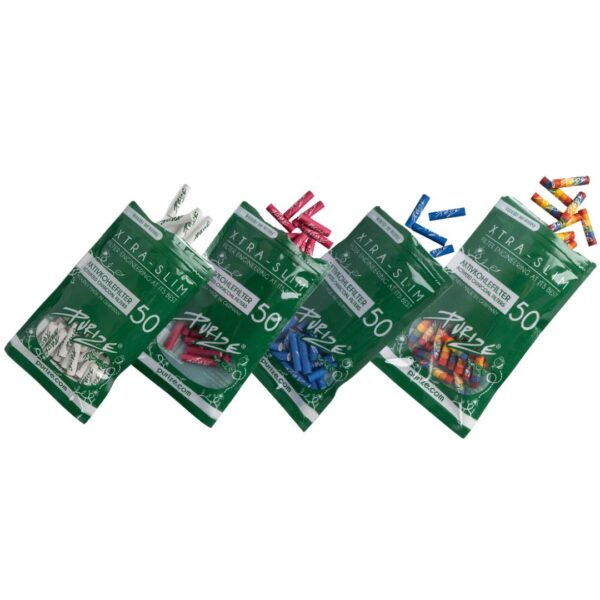 Filtres PURIZE XTRA Slim, lot de 50 – Filtres à charbon actif multicolores