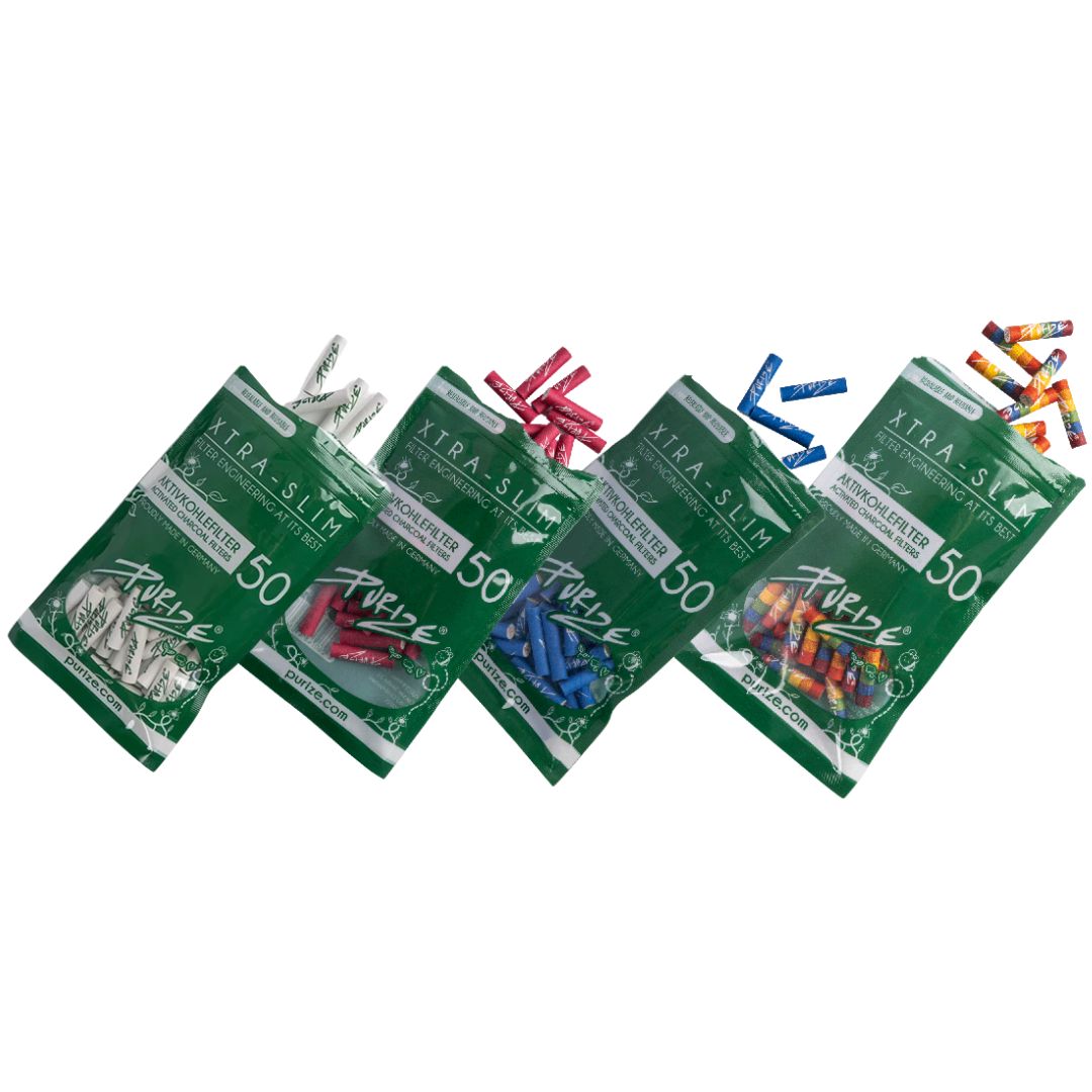 Filtri sottili PURIZE XTRA 50 pezzi – Filtri al carbone attivo in più colori