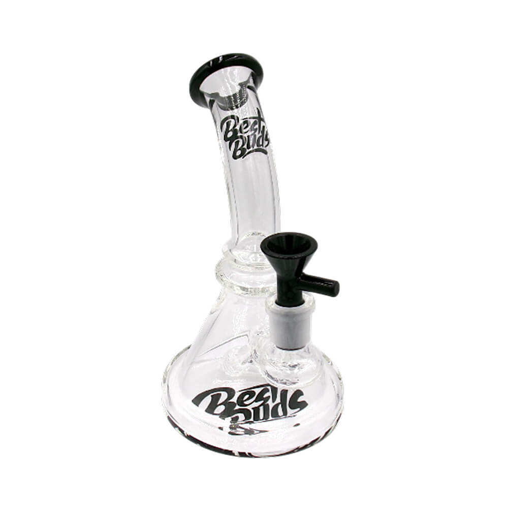 Bong en verre à col coudé Best Buds, 19.5 cm, verre transparent