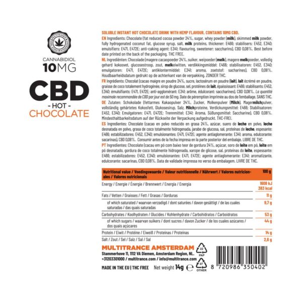 cbd hot chocolate instant van multitrance ingredients
