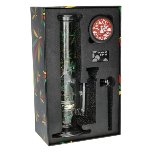 Super Heroes Set 2 — mini ice bong, grinder en glasspijp in Rasta cadeaubox Crop