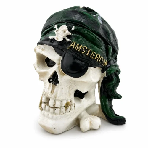 Cendrier tête de mort pirate Amsterdam - Crâne blanc avec bandana vert