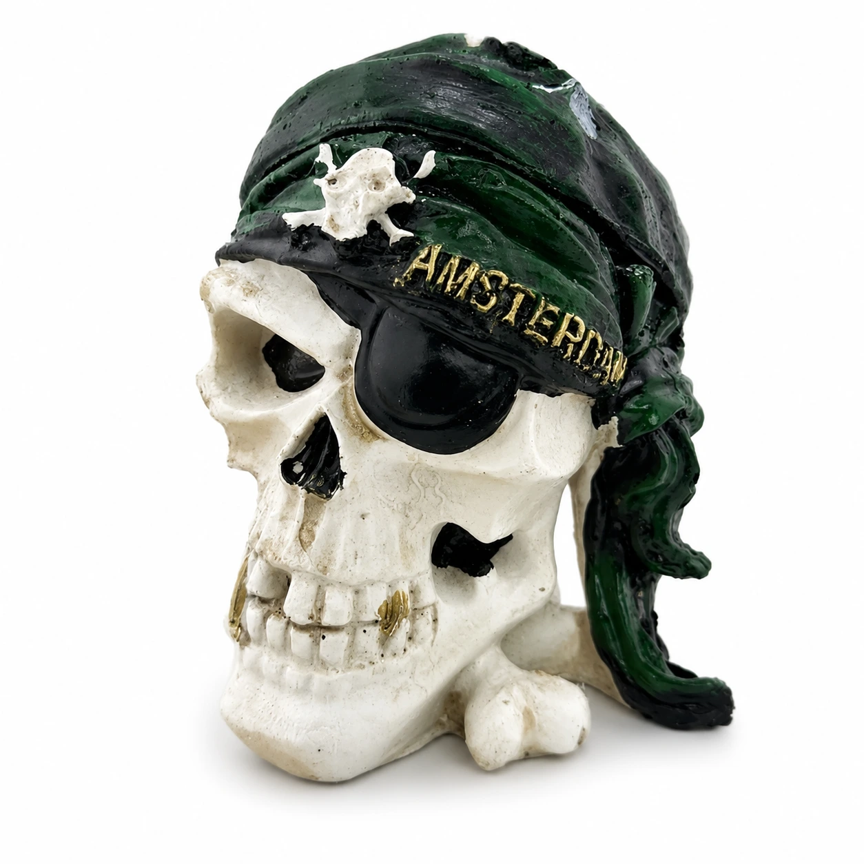 Amsterdam Pirate Skull Asbak – Witte Schedel met Groene Bandana