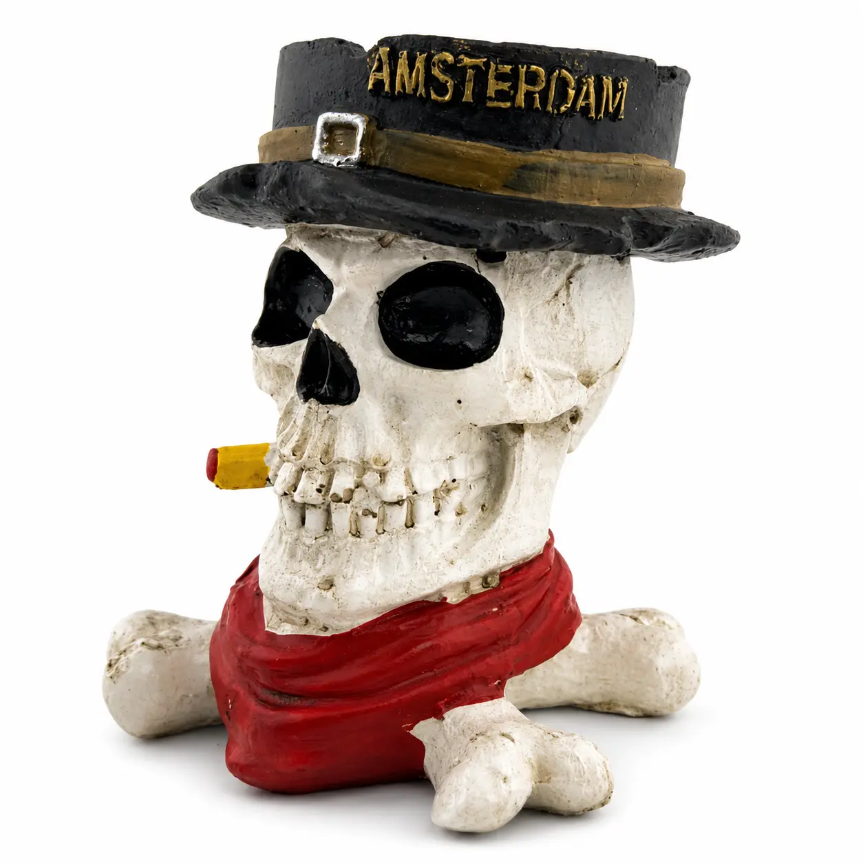 Amsterdam Skull Asbak – Witte Schedel met Rode Bandana zijkant