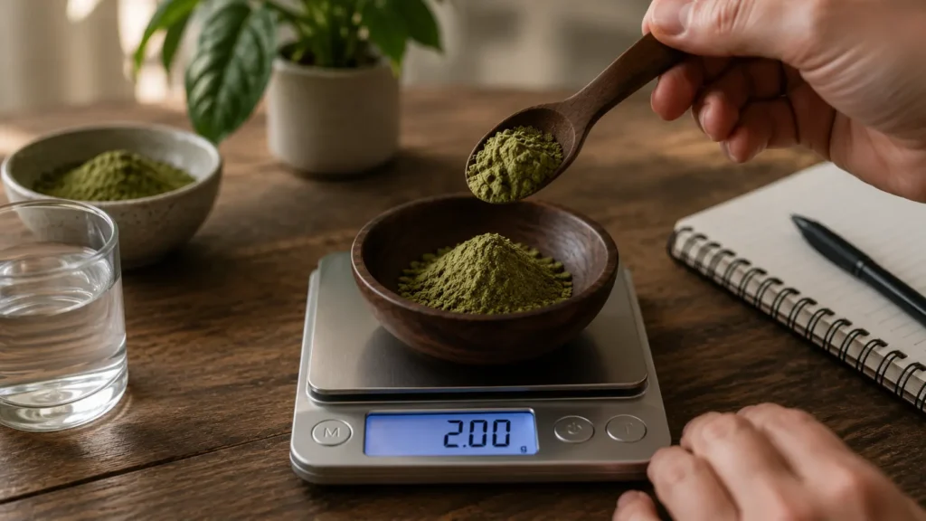 kratom-dosering-wegen op weegschaal