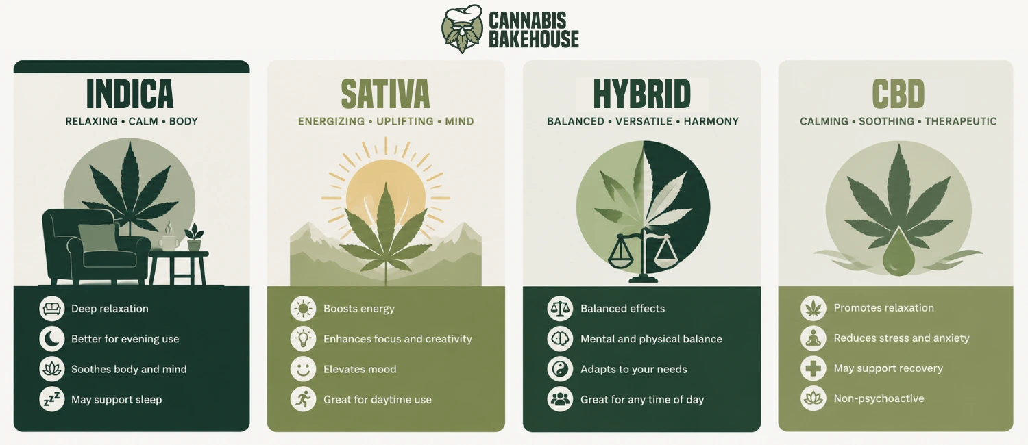 Vergelijking van cannabis effecten: indica, sativa, hybride en CBD