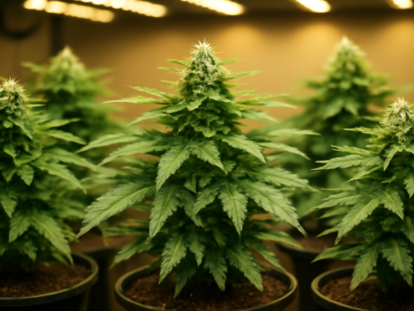 Compacte autoflower cannabisplanten van Royal Queen Seeds onder LED-groeilicht